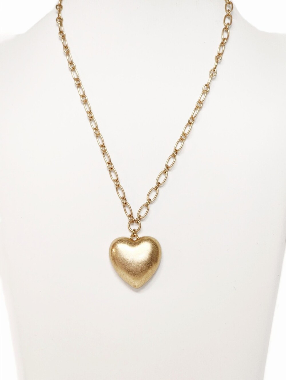 Canvas Style Gold Puffed Heart Pendant Necklace